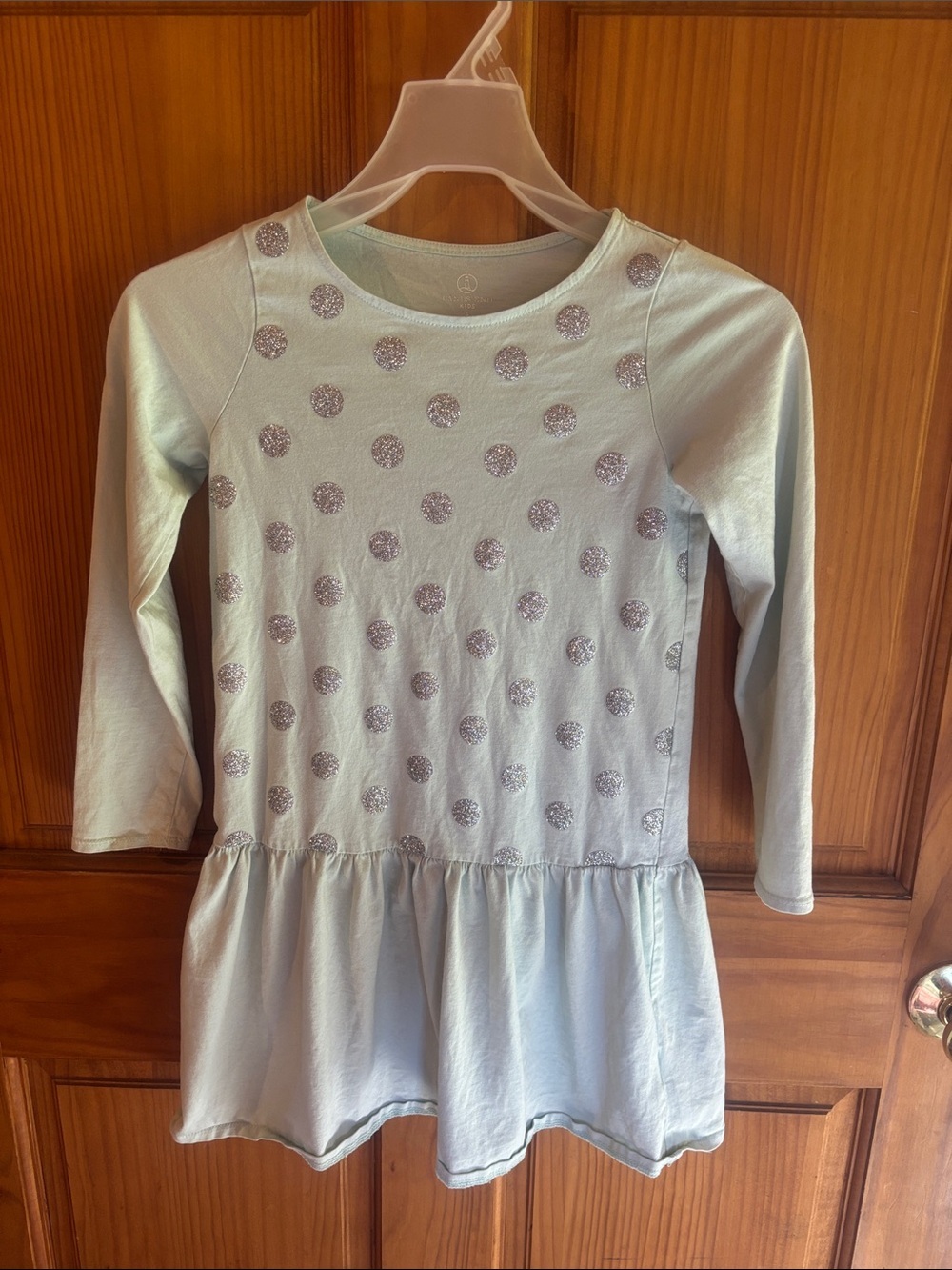 Girls' Long-Sleeve Mint Polka Dot Dress